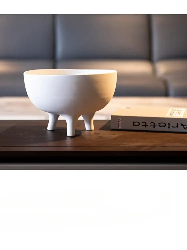 White ceramic flower pot DecorBites™ with three short legs tripod stand for modern home decor