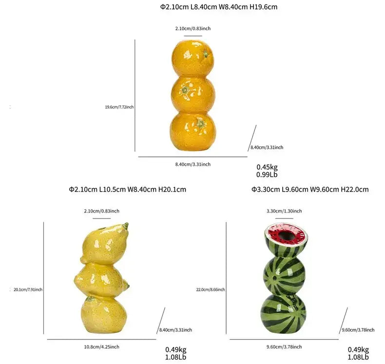 DecorBites ceramic fruit vase featuring three stacked orange ceramic fruit sculptures for home and office decor
