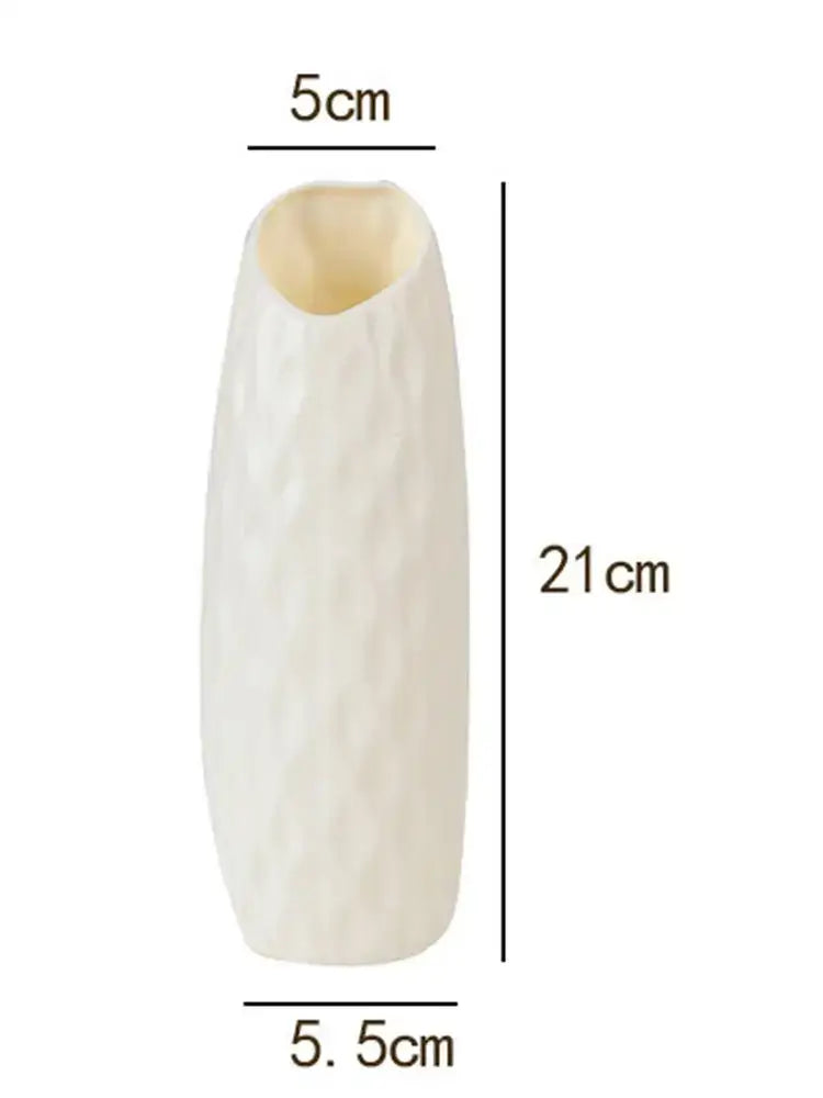 A tall off-white DecorBites™ plastic vase imitation with textured diamond-patterned ceramic-look surface for home and garden