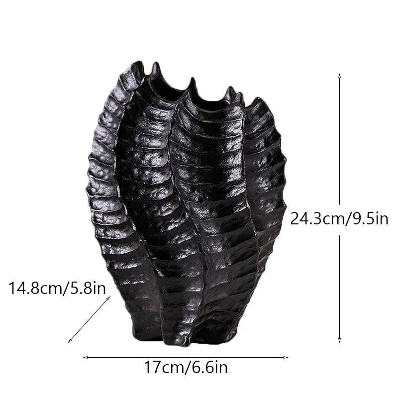 Ceramic Sea Vase with Nordic Modern Decor - B black - Vase