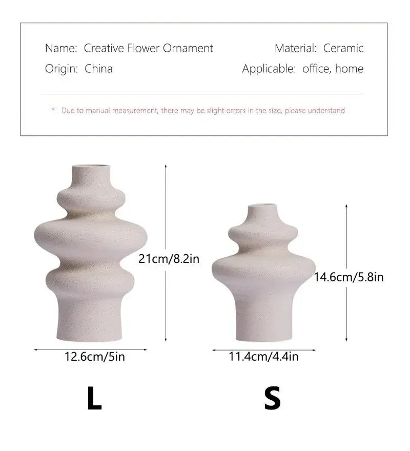 Cream-colored ceramic vases with tiered sculptural design from decorbites for modern home decor and caprion ceramic vases
