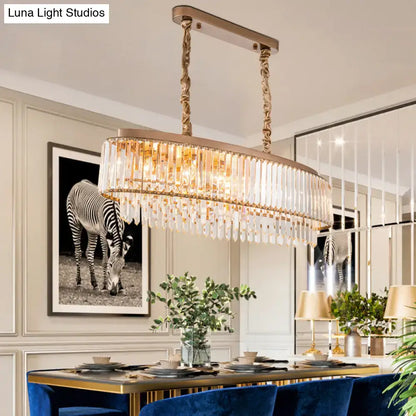 Decorbites™ champagne crystal prism island pendant with gold-toned oval frame and cascading clear crystal prisms