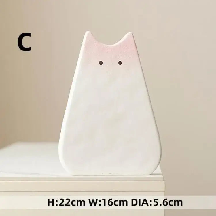 DecorBites™ charming cat-inspired ceramic vase in soft pink and white with simple black dot eyes for living room décor