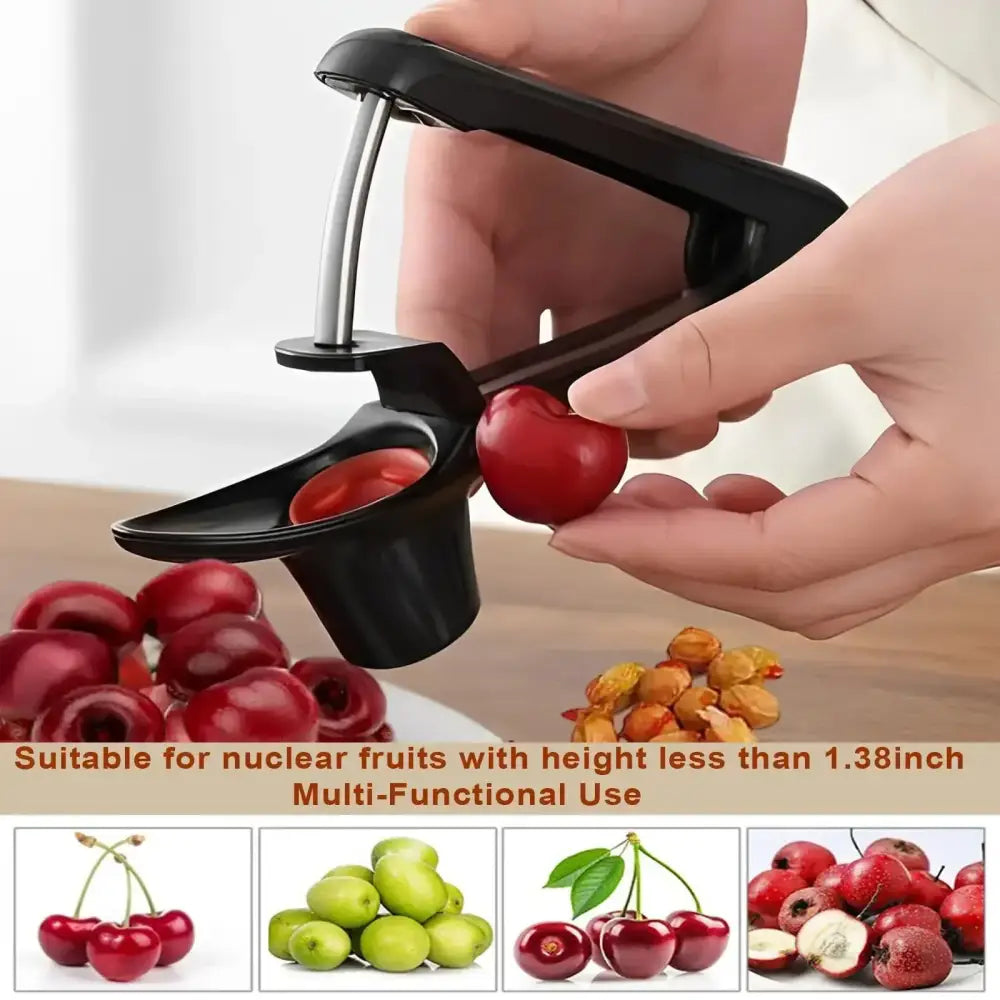 Decorbites cherry fruit pitter remover tool with black plastic body and stainless steel lever for easy coring