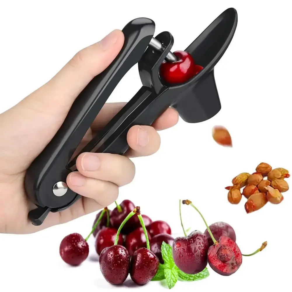 Black plastic decorbites cherry fruit pitter with sleek ergonomic design for easy olive core coring and stoning