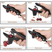 Black plastic decorbites cherry fruit pitter with lever mechanism and fruit hole for easy core removal tool