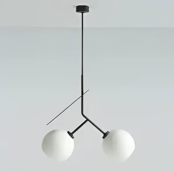 Black metal decorbites cherry glass pendant lights with two white spherical glass shades for home lighting