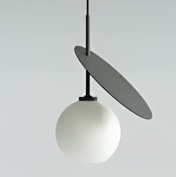 White spherical decorbites cherry glass pendant light with matte black accent plate for home lighting decor