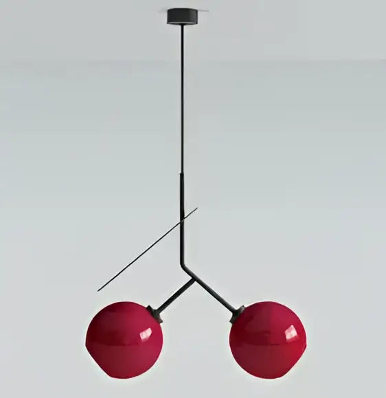 DecorBites cherry glass pendant lights with red spherical glass and sleek black metal frame for home lighting decor