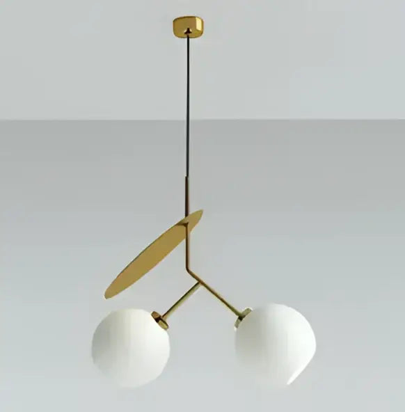 Gold-toned decorbites cherry glass pendant light with two white glass shades and disc accent for home decor lighting