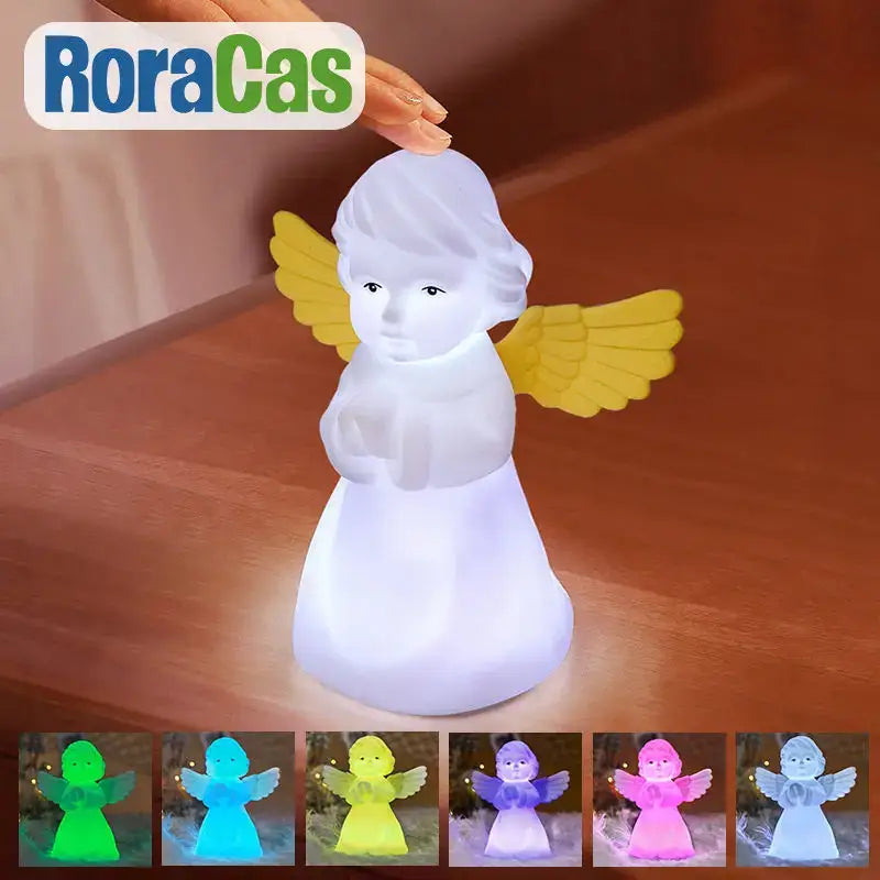 Decorbites™ cherub rgb night light usb rechargeable bedside lamp with translucent angel and yellow wings illuminated within