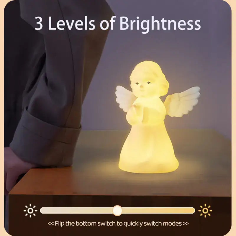 Soft yellow glowing angel-shaped rgb night light with translucent plastic wings usb rechargeable bedside lamp