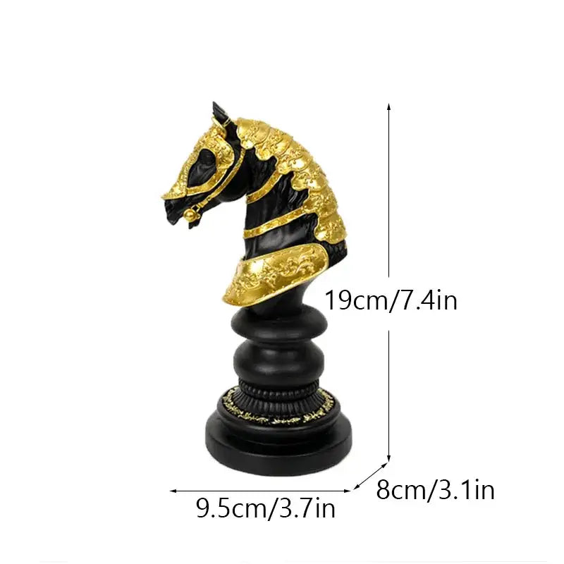 Black and gold ornate chess knight figurine with detailed armor from decorbites chess figurines 30cm set for home decor
