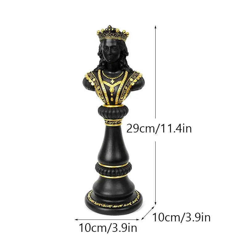 Black and gold chess queen figurine with ornate crown and detailed jewelry from decorbites chess figurines 30cm set