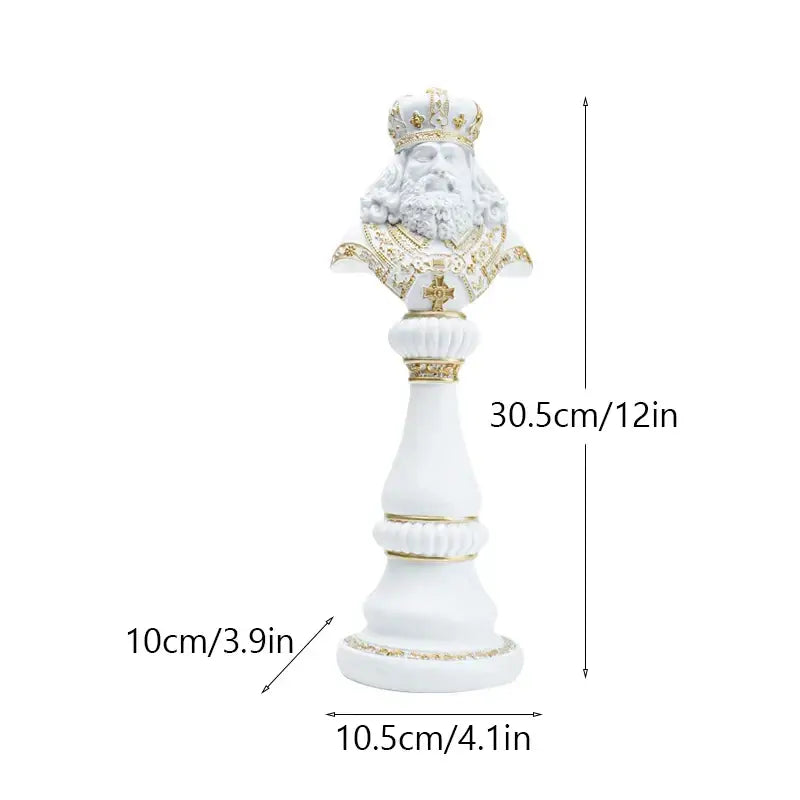 White and gold resin chess king figurine with detailed crown beard and ornate collar from decorbites chess figurines set
