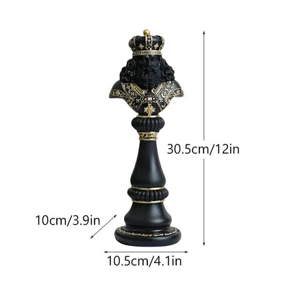 Black resin chess king figurine with gold accents and detailed crown from decorbites chess figurines 30cm set