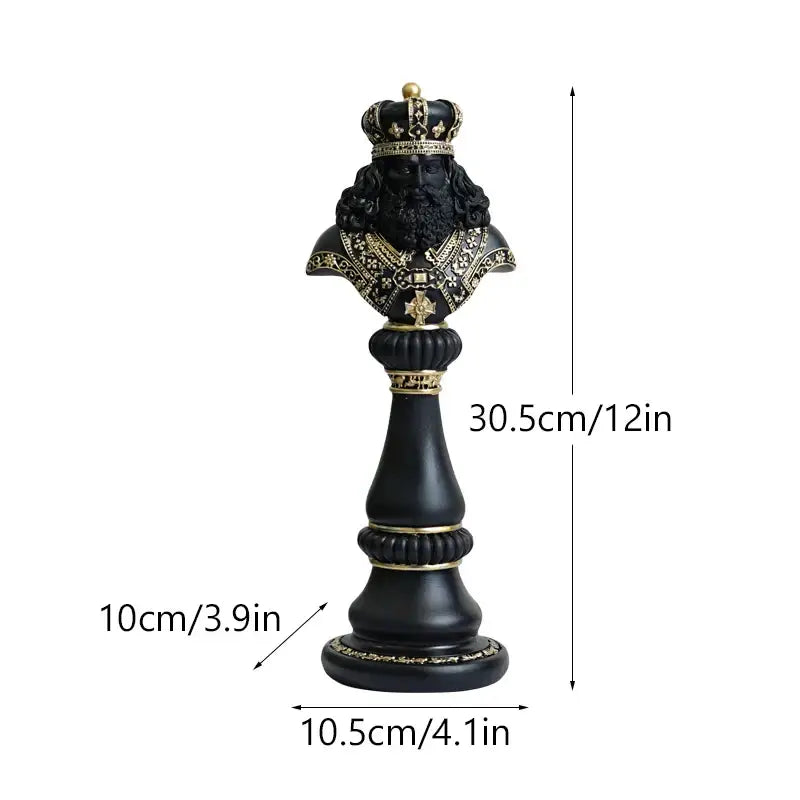 Black resin chess king figurine with gold accents and detailed crown from decorbites chess figurines 30cm set