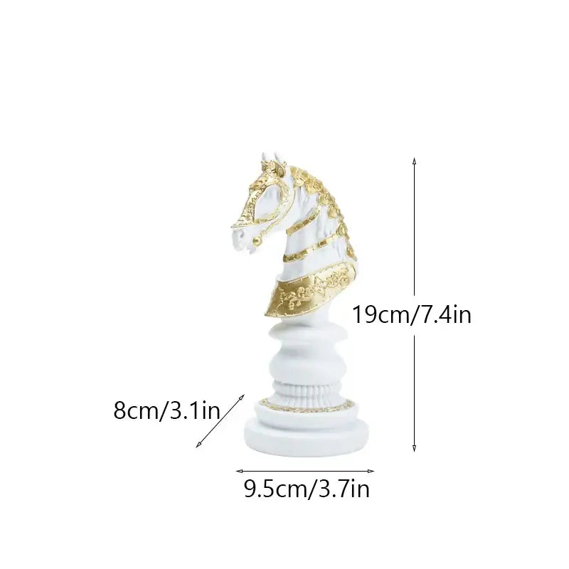 Elegant white and gold decorbites chess figurines knight with ornate detailing from 30cm international chess set for home decor