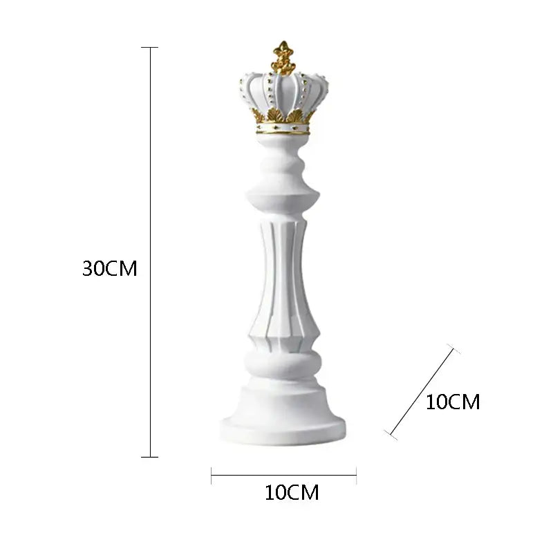 White and gold decorative chess king figurine 30cm tall with regal crown from DecorBites chess pieces figurines collection