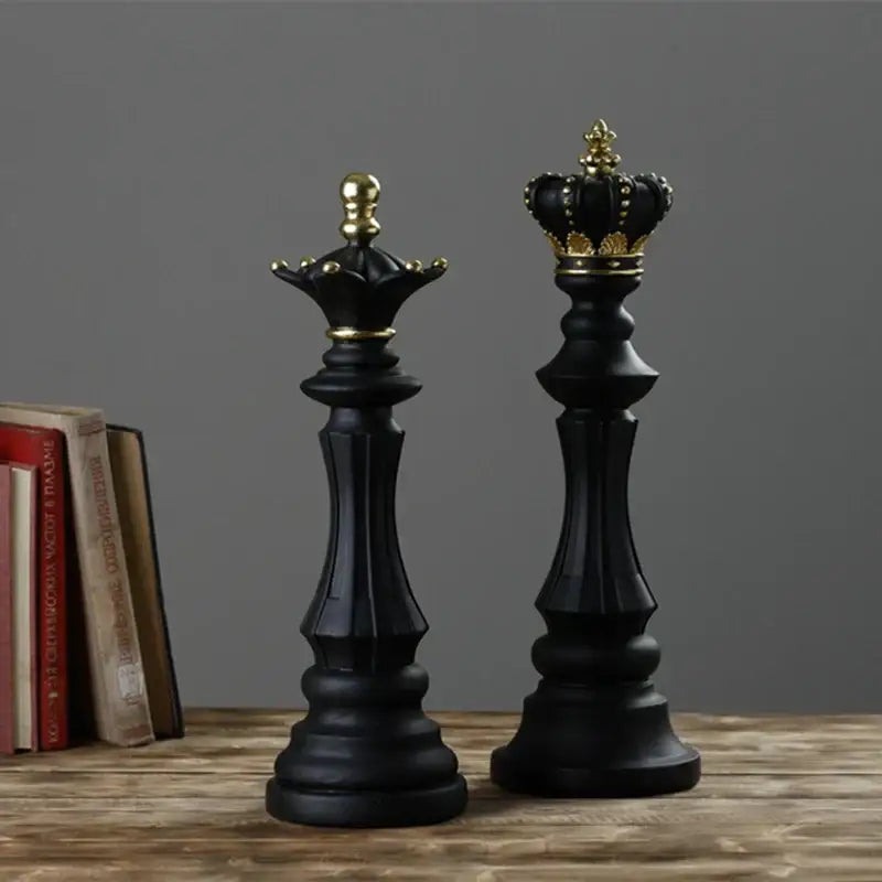 Decorbites chess pieces figurines featuring black king figurines with gold crowns and ornate detailing for home and office decor