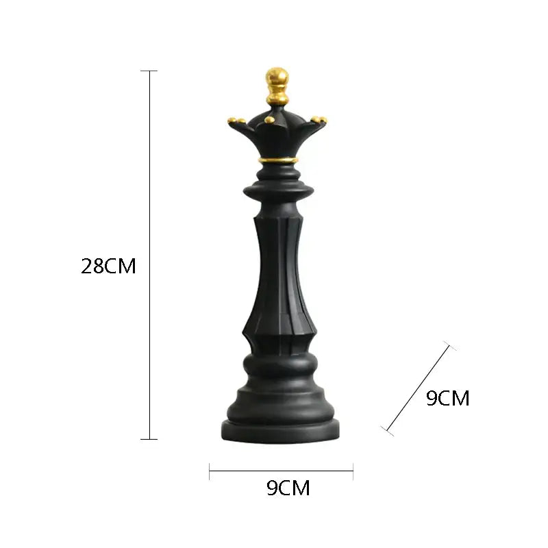 Black chess king figurine with gold crown details 28cm tall from DecorBites chess pieces figurines for home and office decor