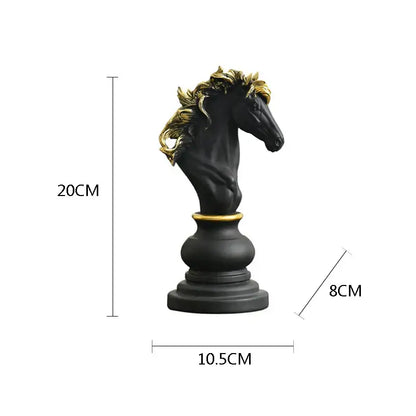 Black and gold chess knight figurine with detailed mane and ornate base from decorbites chess pieces figurines collection