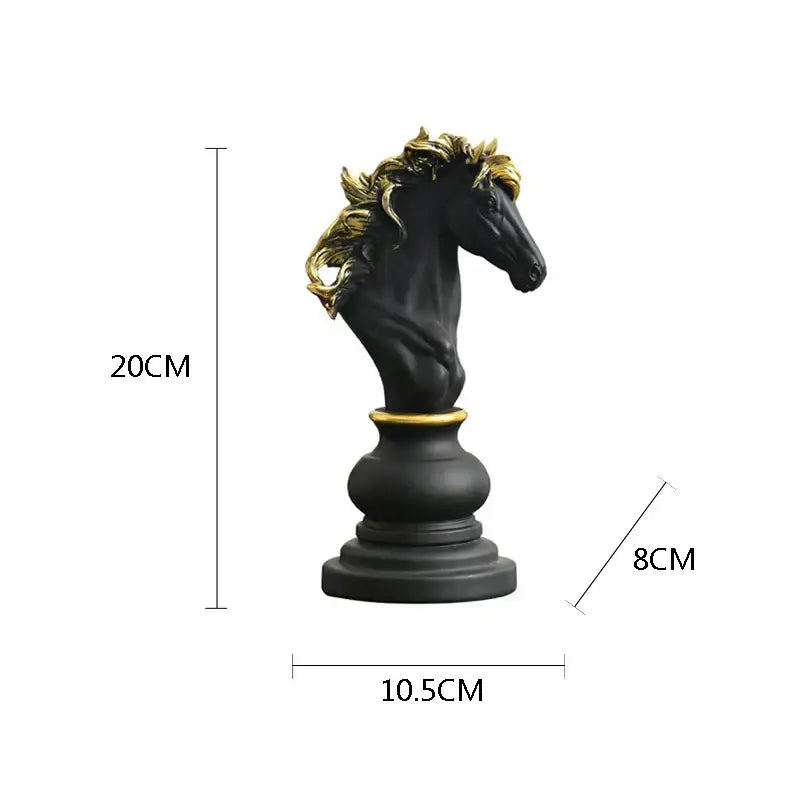 Black and gold chess knight figurine with detailed mane and ornate base from decorbites chess pieces figurines collection