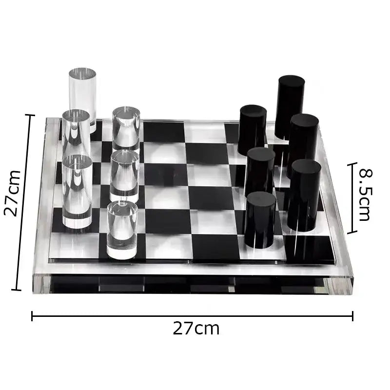 Clear acrylic decorbites chessboard desk ornament with black and transparent cylindrical pieces for modern desk decor