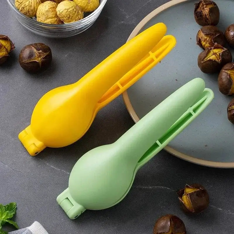 Yellow and mint green decorbites chestnut clip nutcracker with sleek ergonomic design for cracking nuts easily