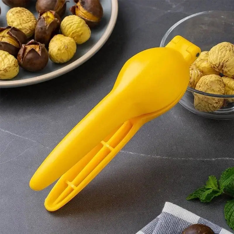 Bright yellow plastic decorbites chestnut clip nutcracker with ergonomic design for cracking nuts easily