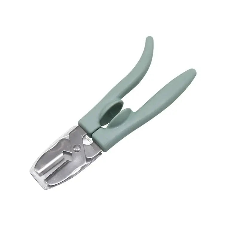Light green plastic-handled decorbites chestnut clip peeler scissors with metallic silver cutting head multi-purpose pliers