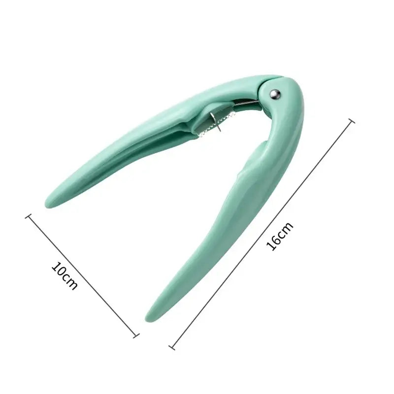 A sleek mint green plastic decorbites chestnut cracker with ergonomic handles for cracking nuts easily