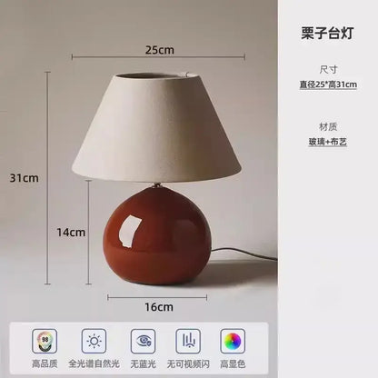Glossy terracotta decorbites chestnut glass table lamp with cream fabric shade for bedroom and living room use
