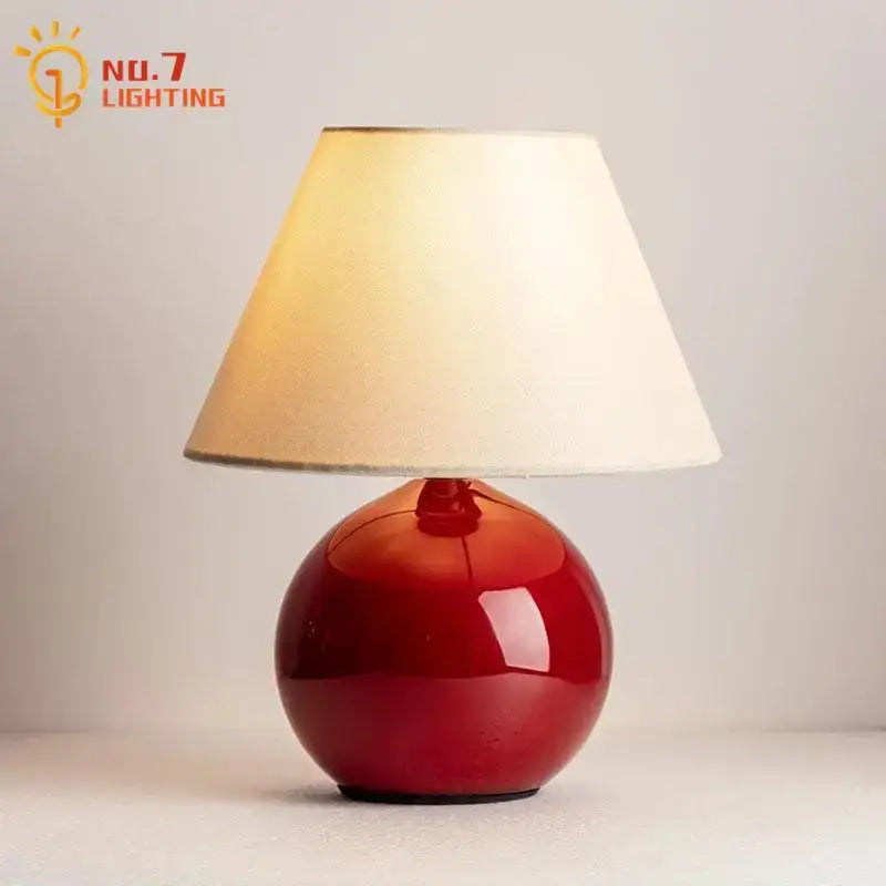 Glossy red ceramic chestnut glass table lamp with cream fabric shade decorbites chestnut glass for bedroom and living room