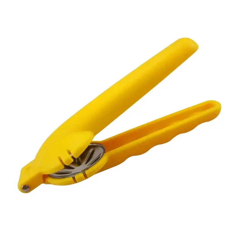 Bright yellow plastic-handled decorbites chestnut opener with stainless steel star-shaped crushing plate for quick cracking
