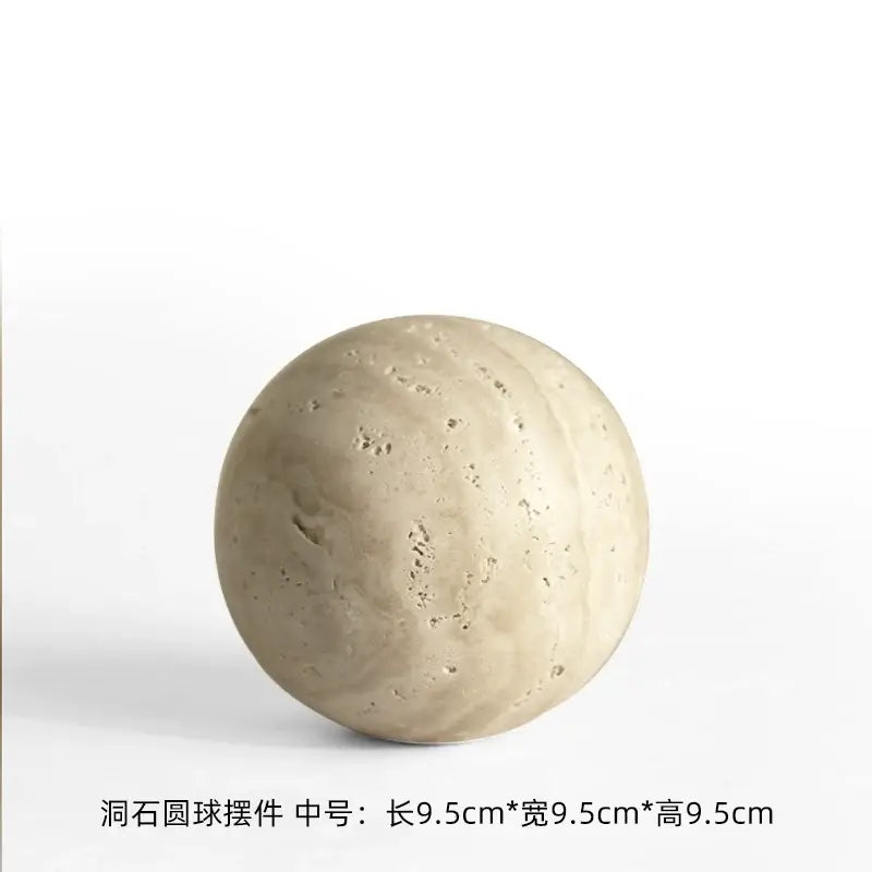 Beige concrete chestnut stone wabi sabi wind round ball ornament with textured porous surface and natural veining
