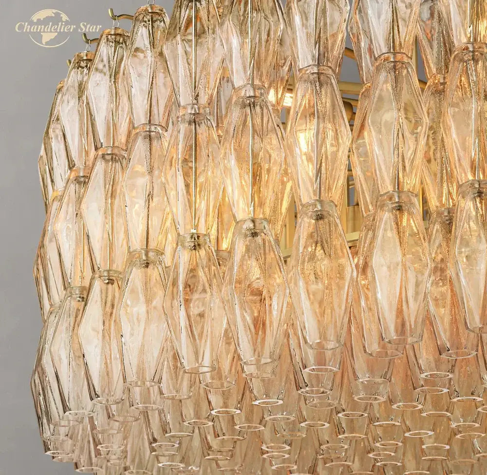 Golden-toned decorbites chiara clear glass chandelier with faceted teardrop crystals for living room dining kitchen decor