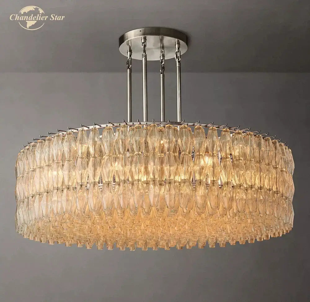 Decorbites chiara clear glass modern black chandelier with amber-tinted faceted glass crystals for living room use