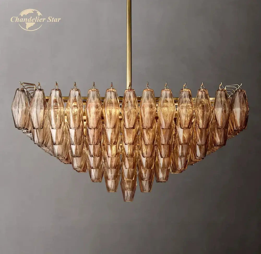 A modern amber glass chandelier with cascading faceted teardrop crystals decorbites chiara glass square led fixture