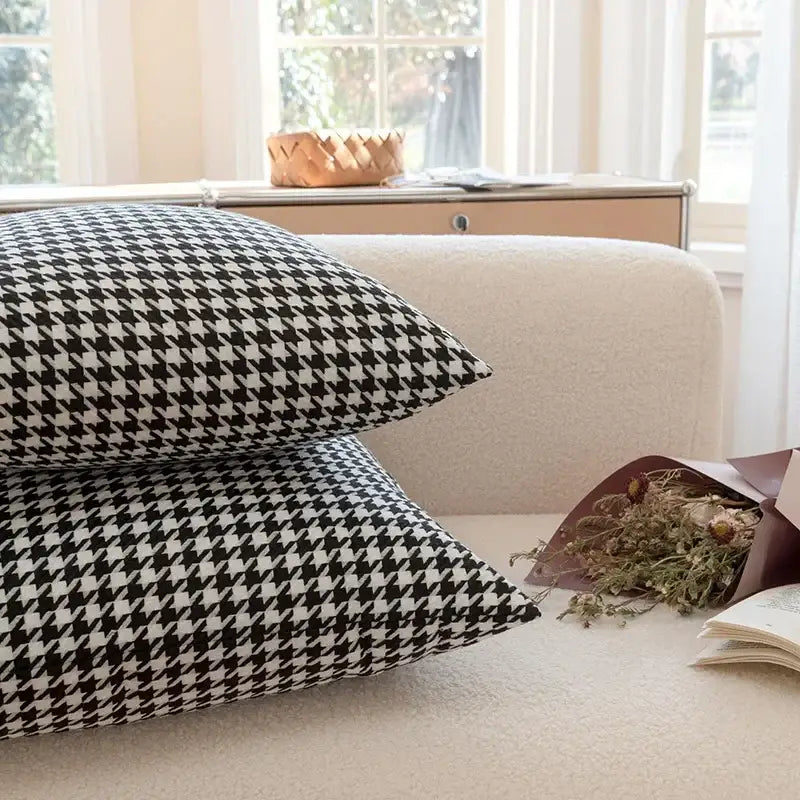 Decorbites chic houndstooth cushion cover in black and white square weave for a modern home throw pillow