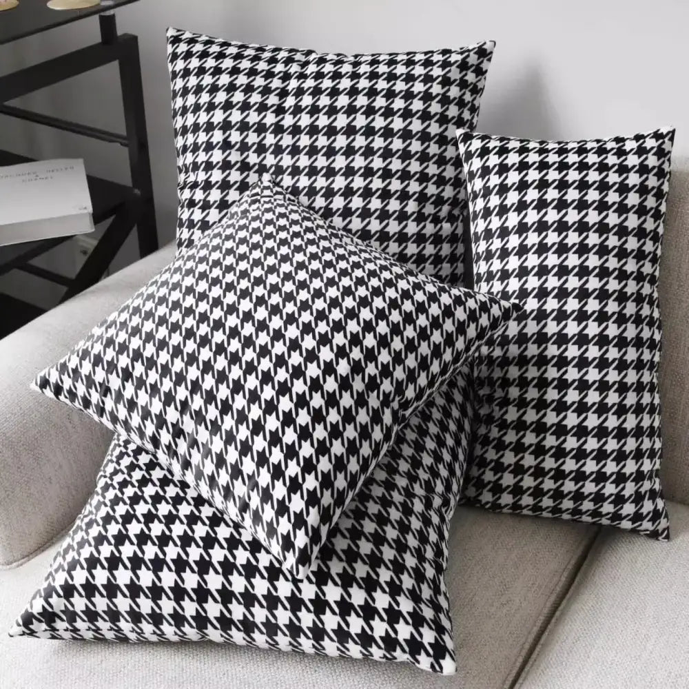 Black and white decorbites chic houndstooth cushion cover with square weave for a modern home setting