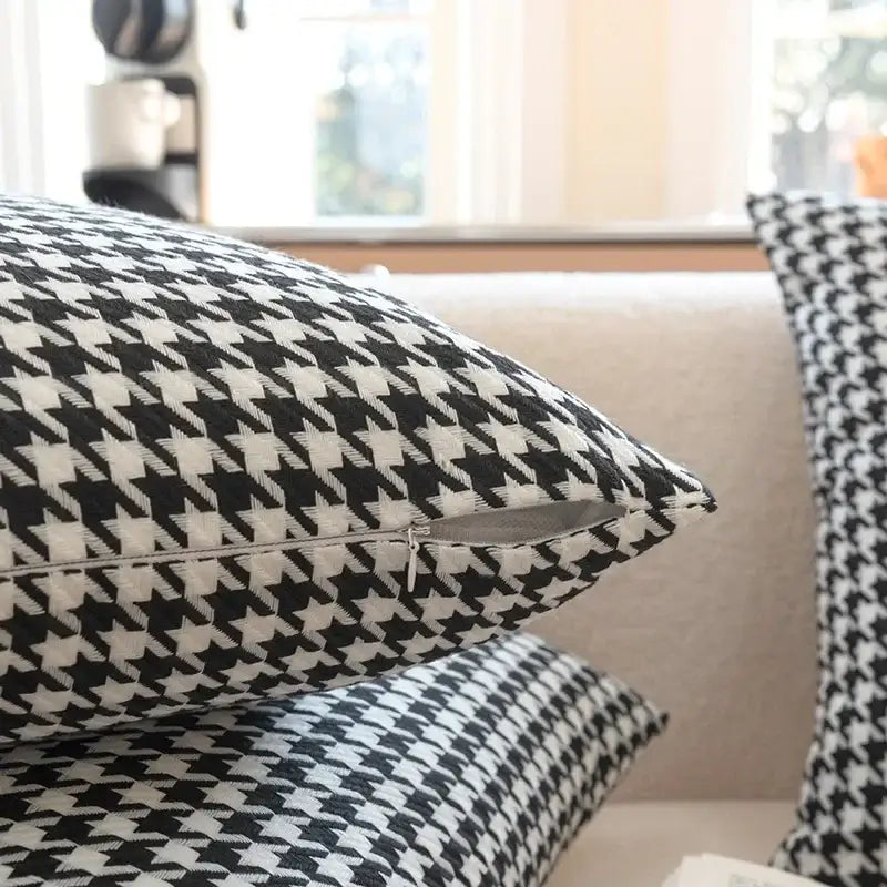 Decorbites chic houndstooth black and white cushion cover with zipper closure for modern home decor