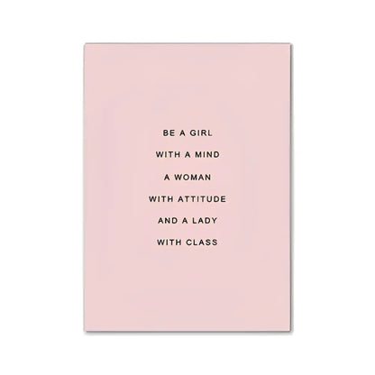 DecorBites™ chic pink room wall art with black text be a girl with a mind for stylish room decor