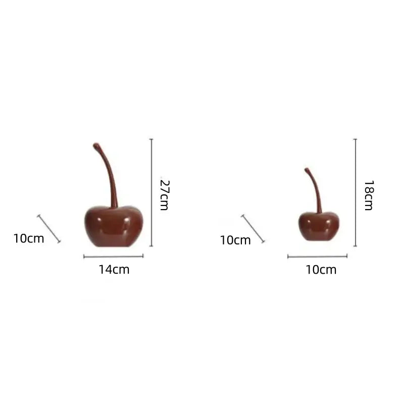 Two glossy brown chic red cherries resin ornaments by decorbites for home decor and table accessories in 27cm and 18cm sizes