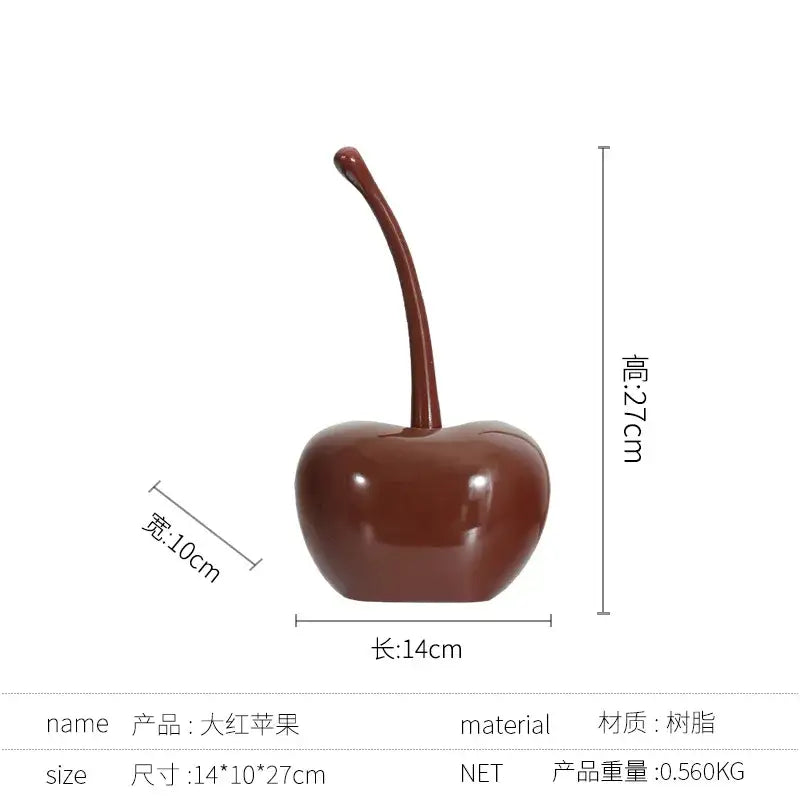 A glossy brown resin cherry figurine with a long slender stem from decorbites chic red resin ornaments collection