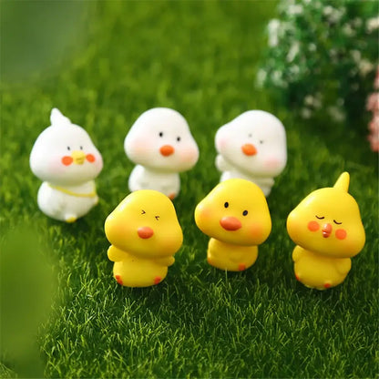 Decorbites chick doll yellow and white resin doll figurines miniature kawaii style with orange beaks and cheeks