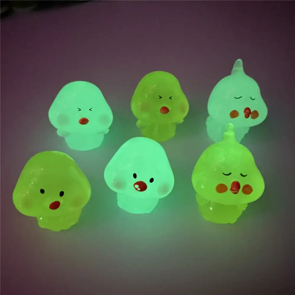 Glowing green decorbites chick doll figurines with cute faces and red accents miniature fairy house decor statues
