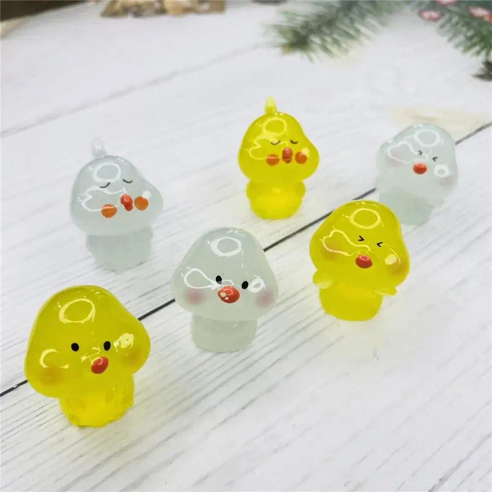 Decorbites chick doll doll figurines miniature featuring translucent yellow cartoon mushroom resin with red dots and cute face