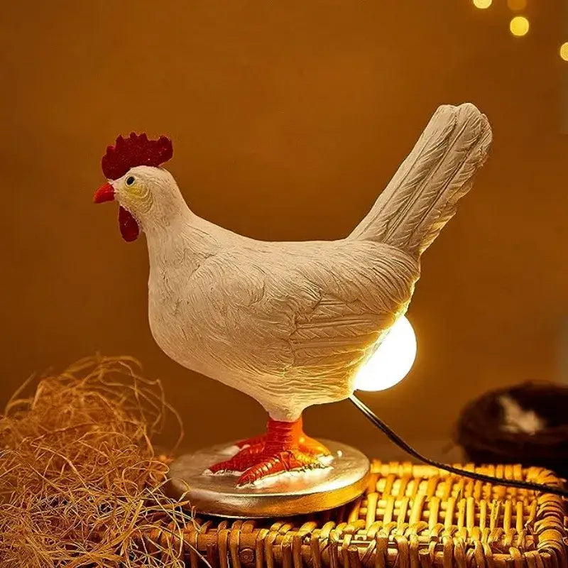 Decorbites™ white ceramic chicken night light ornament with red comb and feet featuring a warm glow light ornament