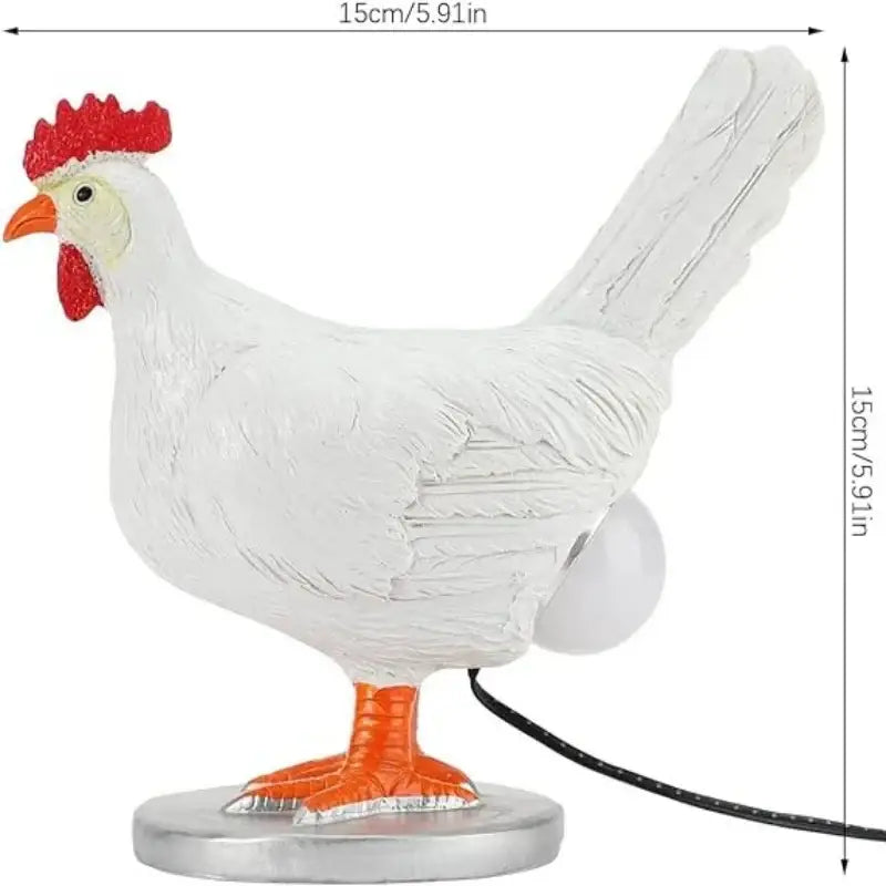 DecorBites™ chick night light ornament white chicken-shaped light with red comb orange feet and silver base for decor